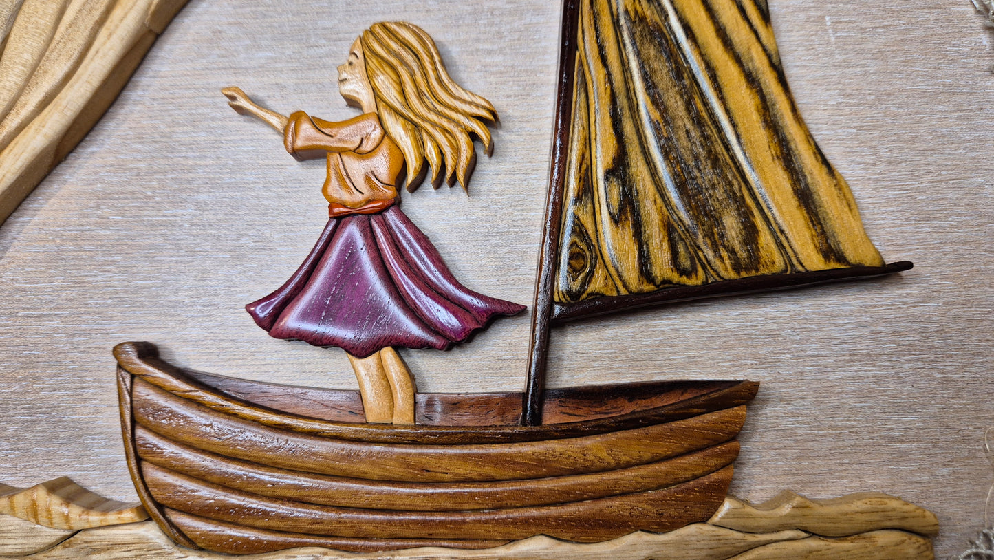 Art de l'Intarsia "la petite fille et la baleine"