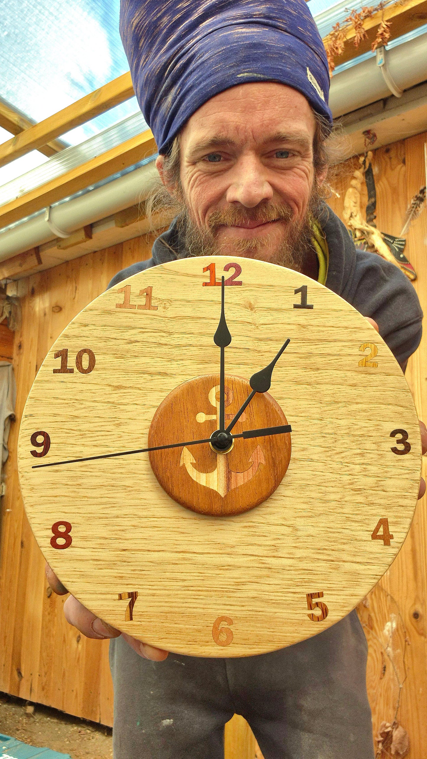 Art de l'Intarsia Horloge "Ancre marine¨