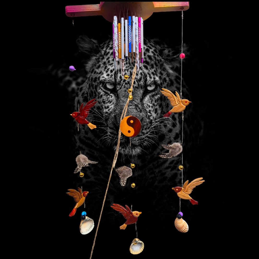Carillon bois naturel "Famille de petits oiseaux"