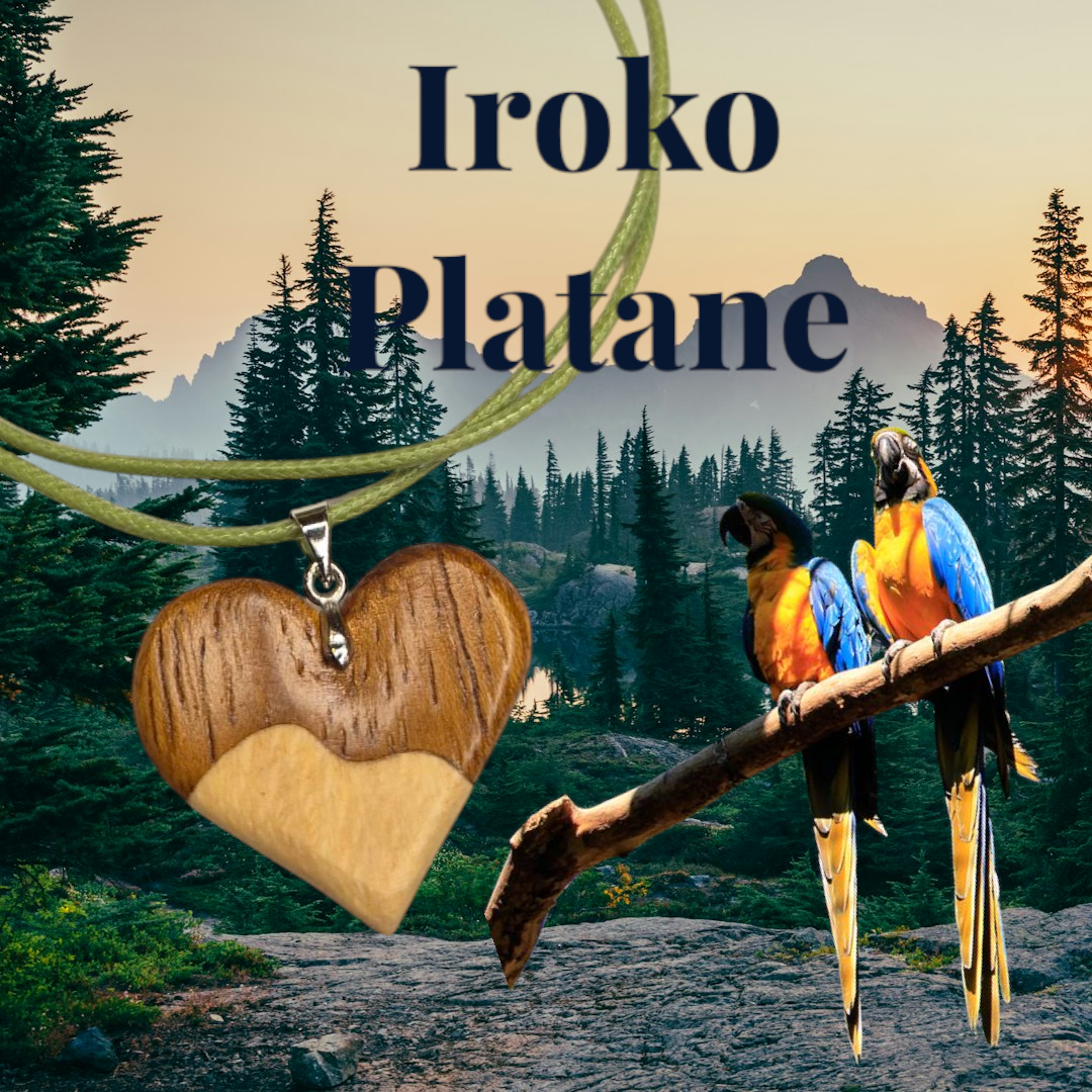 Art de l'intarsia Bijoux "Le pendentif coeur" Iroko Platane
