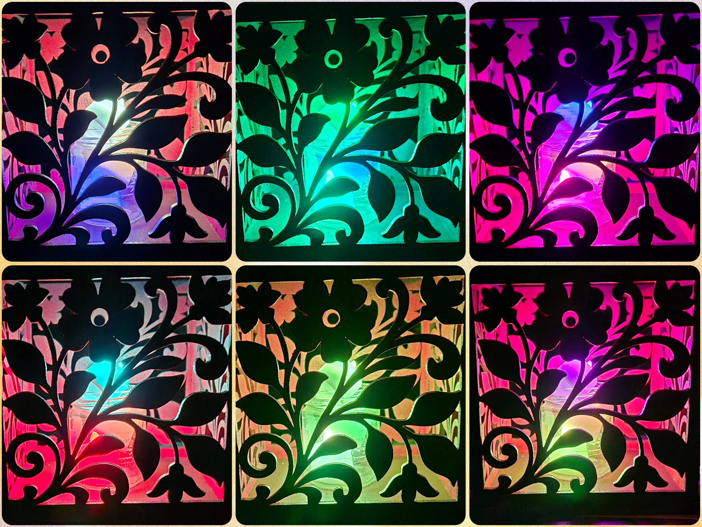 Lumière d'ambiance bougeoir en okoumé peint.