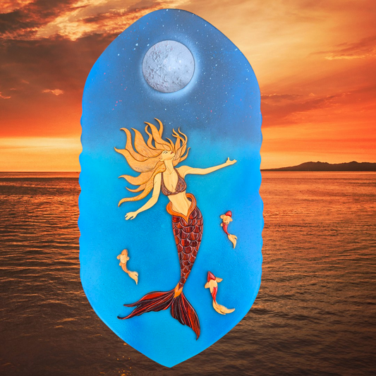 Art de l'intarsia "La sirène et la lune"
