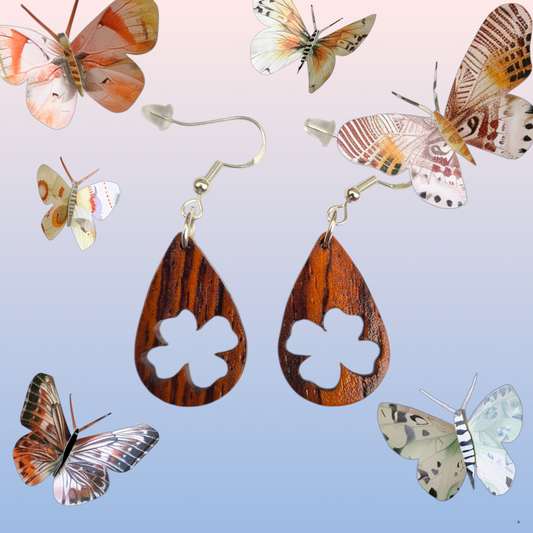 Boucles d'oreilles bois naturel de palissandre "trèfle à 4 feuilles"