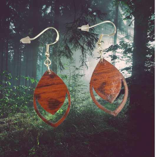 Boucles d'oreilles en bois naturel d'amourette "feuilles d'amour"