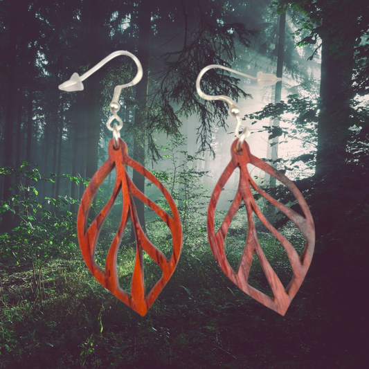 Boucles d'oreilles en bois naturel de palissandre "Feuille de bois"