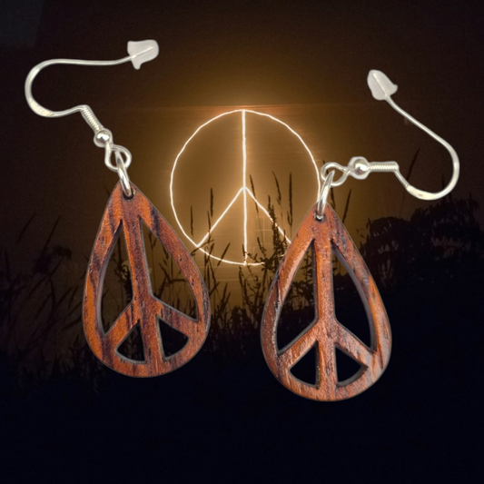 Boucles d'oreilles en bois naturel de palissandre "Peace and love"