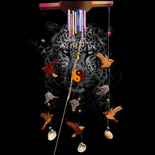Carillon bois naturel "Famille de petits oiseaux"
