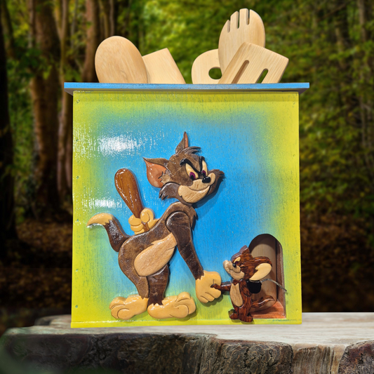 Art de l'intarsia "Tom et jerry" boite de rangement pour couvert