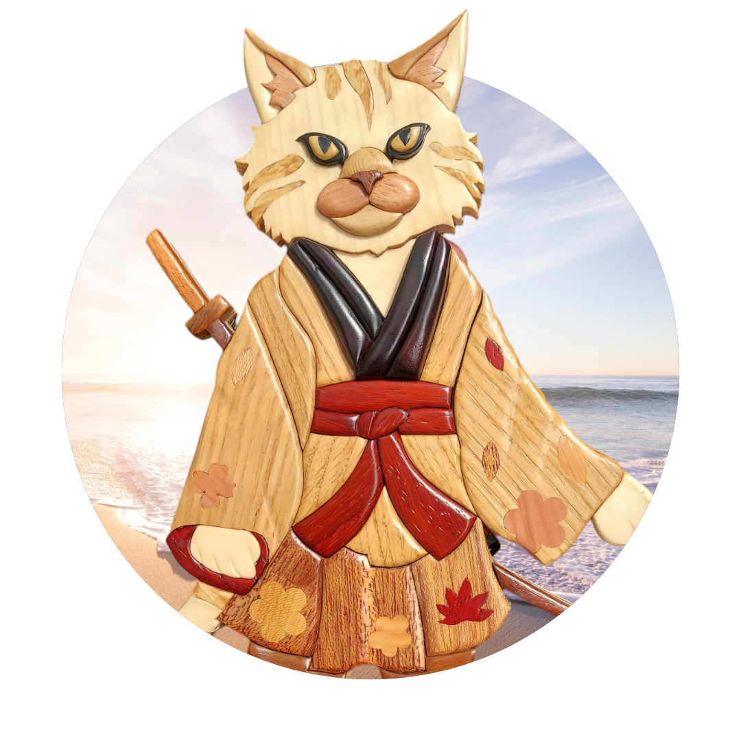 Art de l'intarsia "Chat ninja"