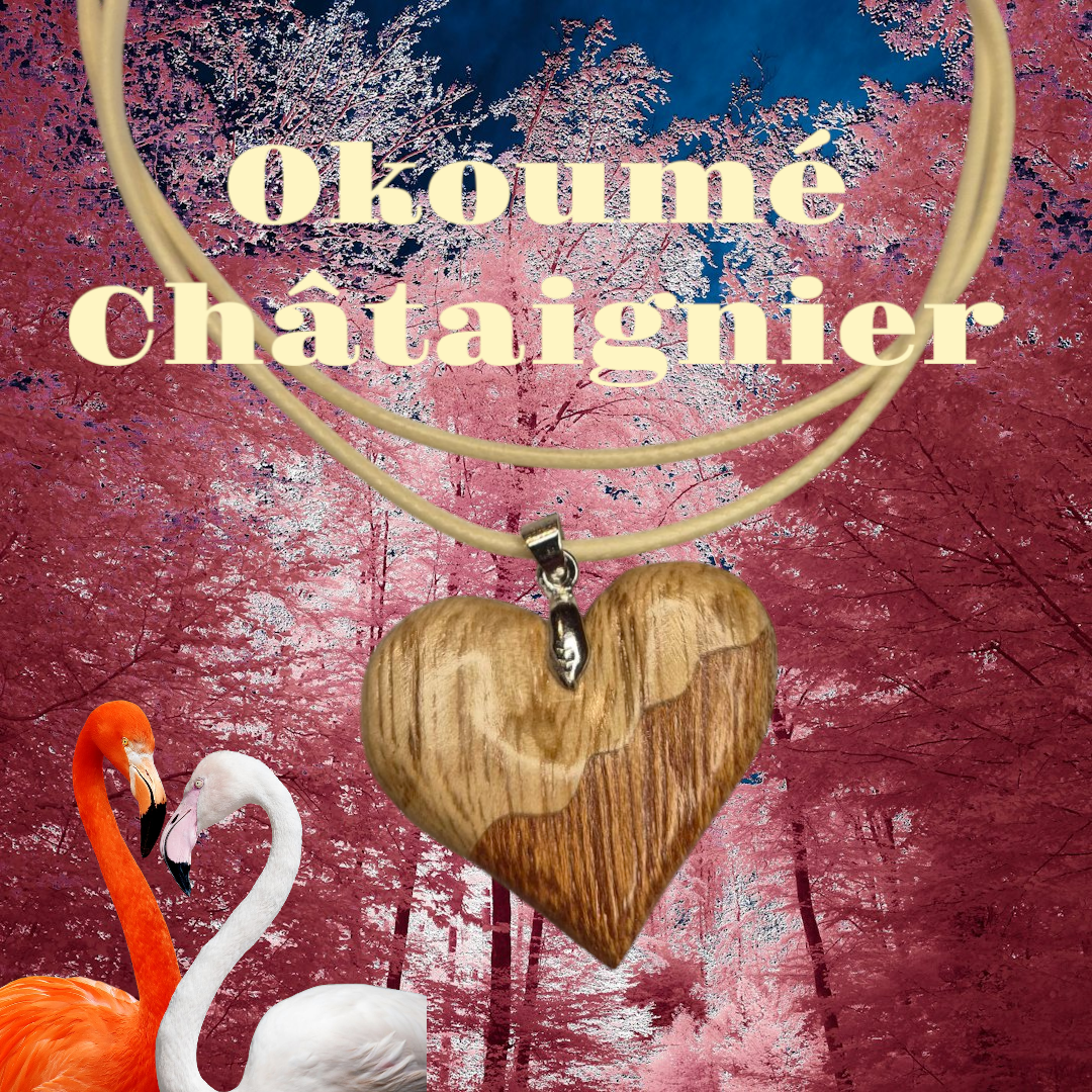 Art de l'intarsia Bijoux "Le pendentif Coeur" Okoumé et Châtaignier"