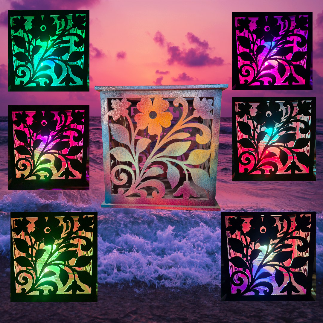 Lumière d'ambiance bougeoir  en okoumé peint.