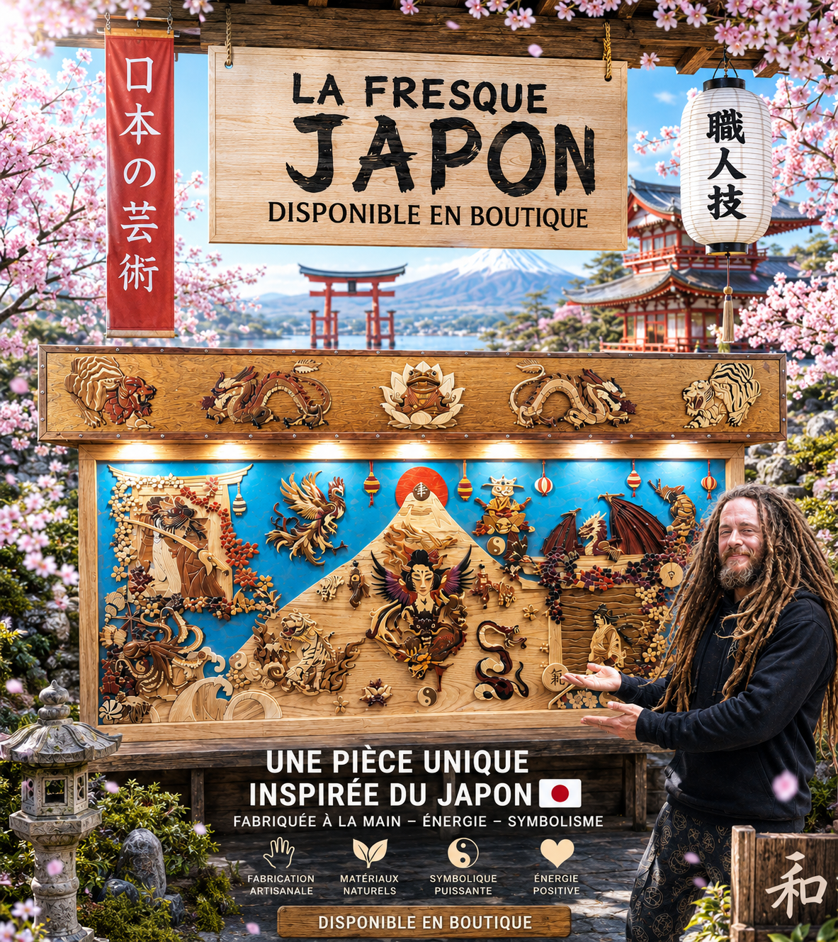 Art de l'intarsia "fresque monumentale japonaise "
