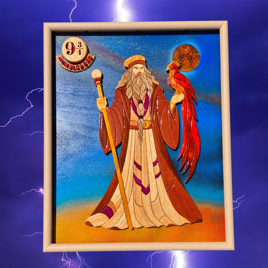 Art de l'intarsia "Dumbledore et son phoenix"