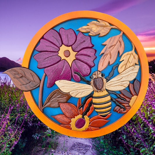 Art de l'intarsia "Abeille et ses fleurs"